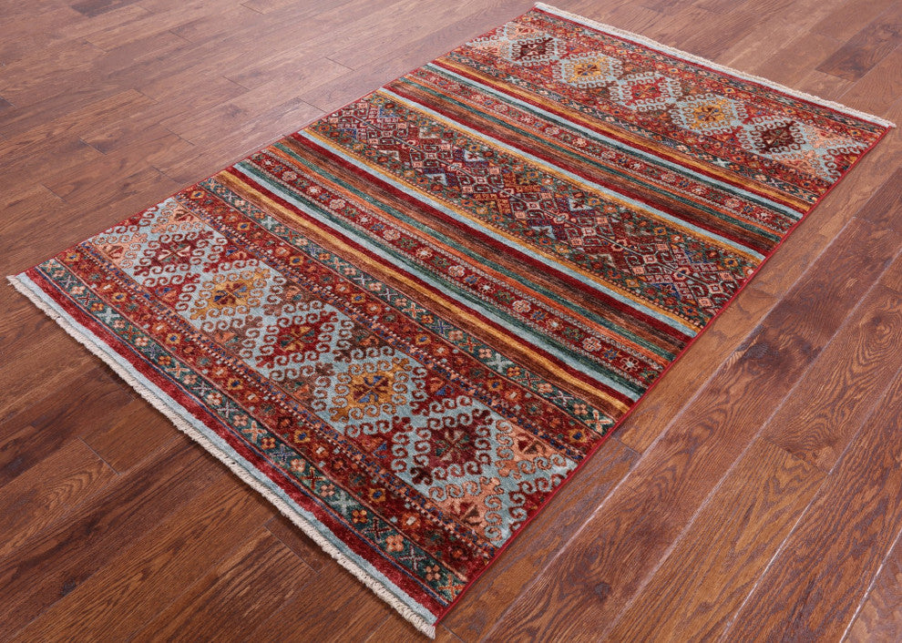 3' 10" X 6' 1" Handmade Khorjin Super Kazak Wool Rug Q5243