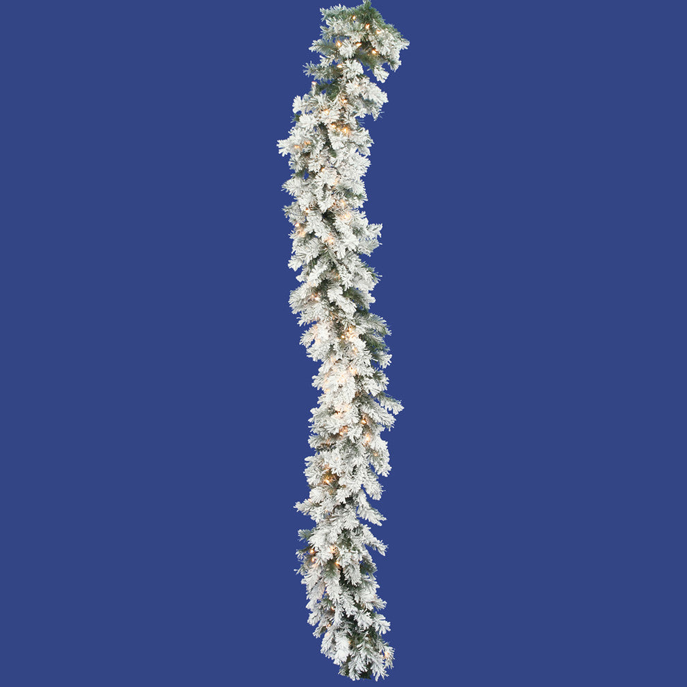 Vickerman 9' Flocked Alaskan Garland, 16", Clear Lights