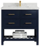 Parker 36 Single Sink Bath Vanity in Navy Blue  2" Calacatta Nuvo