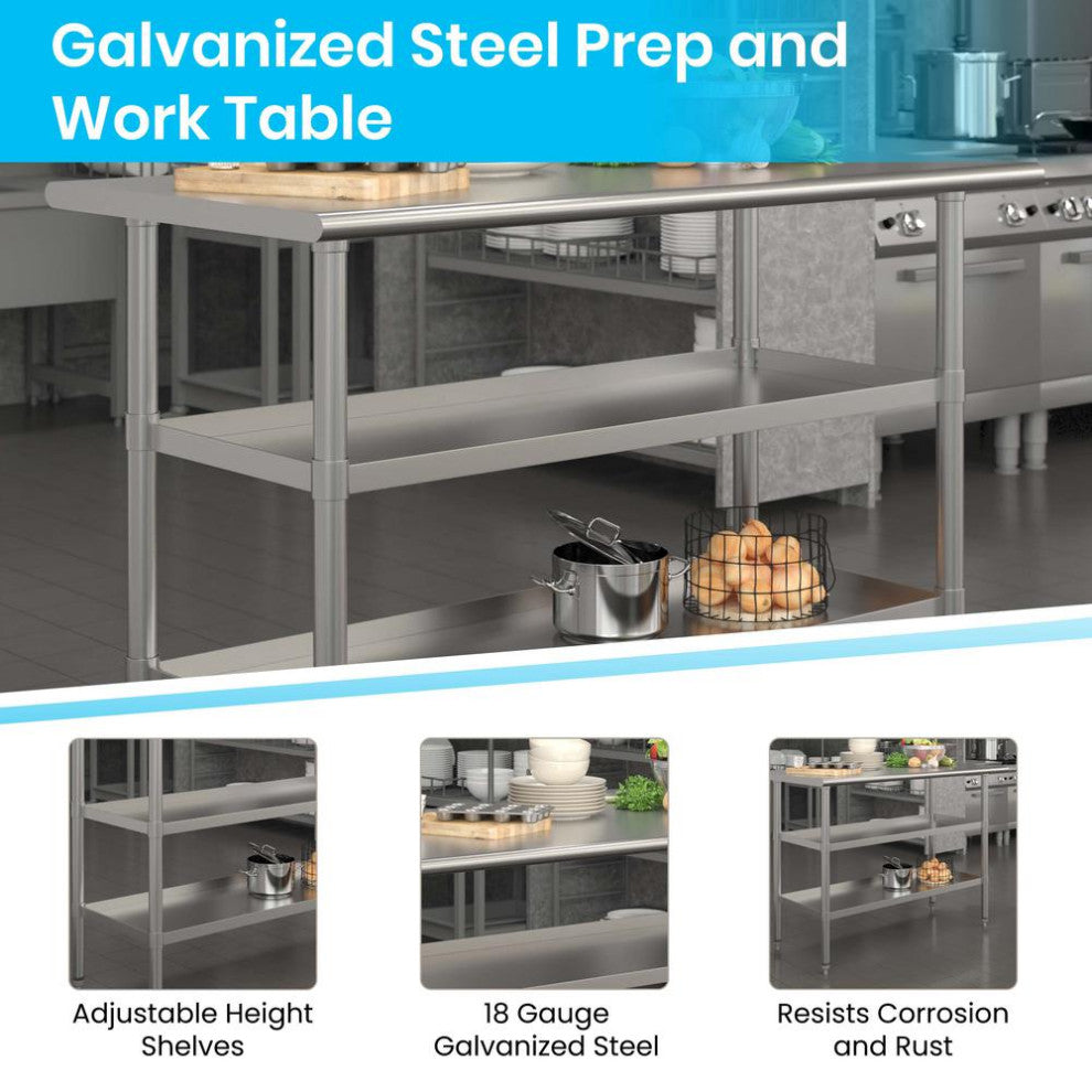 Stainless Steel 18 Gauge Work Table with 2 Undershelves - NSF Certified -...