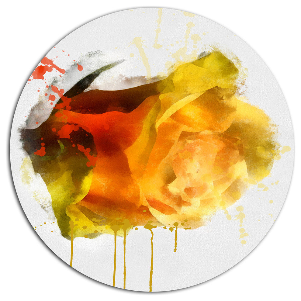 Yellow Hand-Drawn Rose On White, Flower Large Disc Metal Wall Art, 23"
