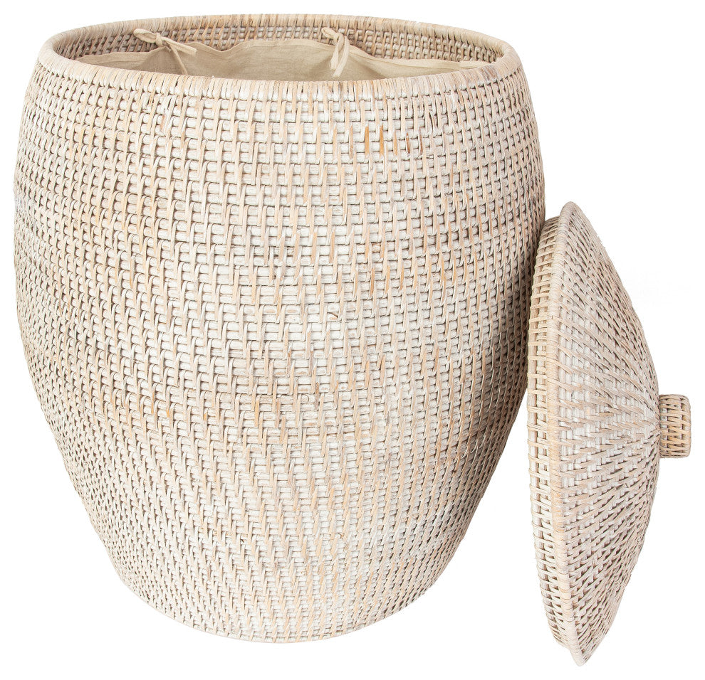 Saboga Home Beehive Laundry Hamper with Liner, White Wash