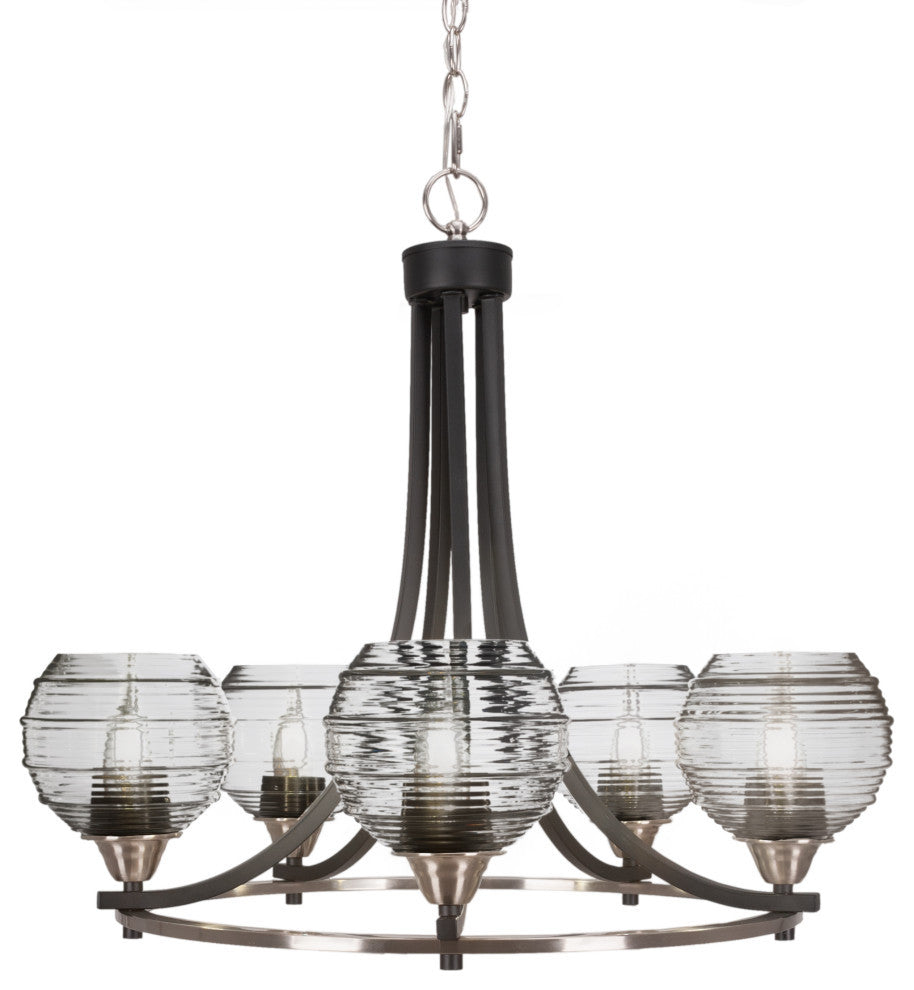 Paramount 5-Light Chandelier, Matte Black & Brushed Nickel, 6" Clear Ribbed