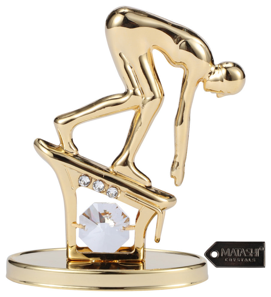 Matashi 24K Gold Plated Surfer Figurine Embellished With Crystals, Surfing Gift
