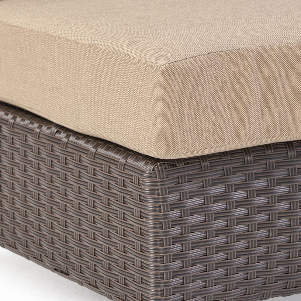 Harper Outdoor Wicker Curved Loveseat Sectional With Cushions, Dark Brown/Beige