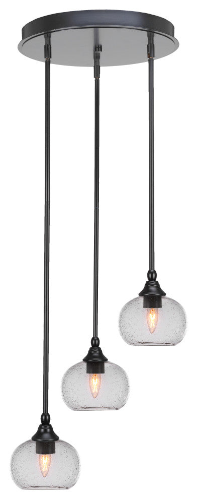 Empire 3-Light Cluster Pendalier, Matte Black/Clear Bubble