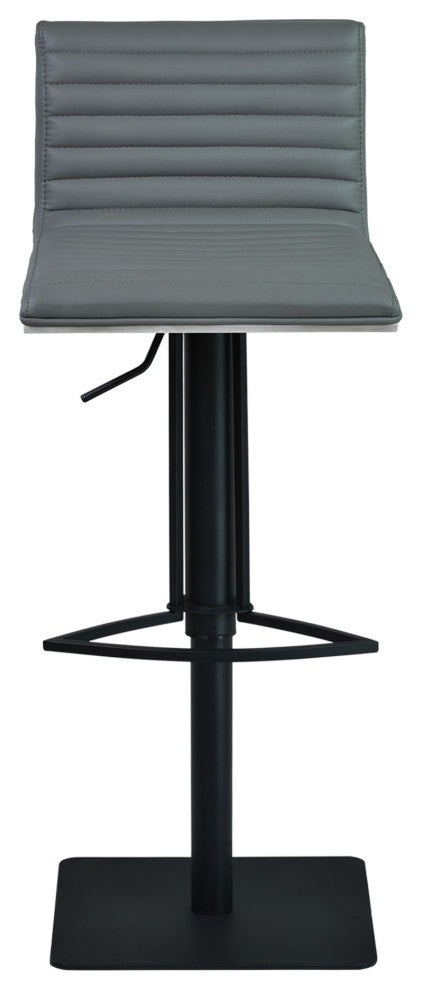 Gray Faux Leather Armless Swivel Bar Stool With Black Metal Base