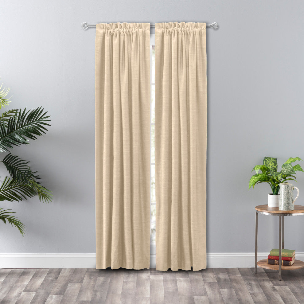 Hudson Rod Pocket Pair Curtains with Tiebacks, Natural, 100" X 63"