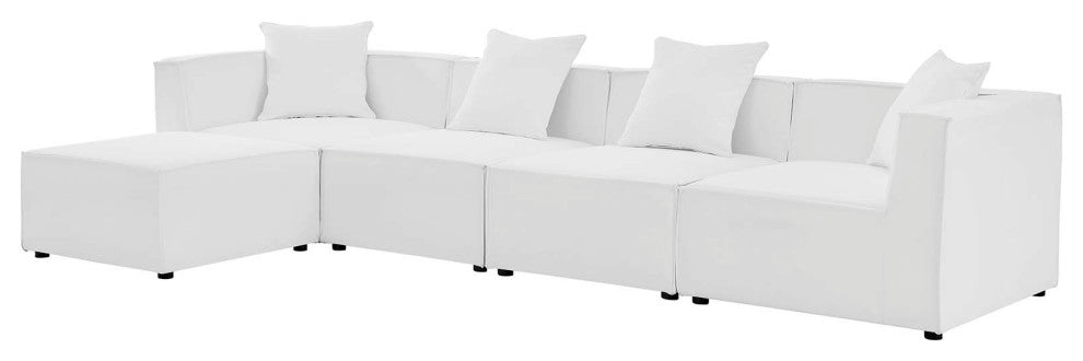 Lounge Sectional Sofa Set, Fabric, White, Modern, Outdoor Patio Balcony Garden