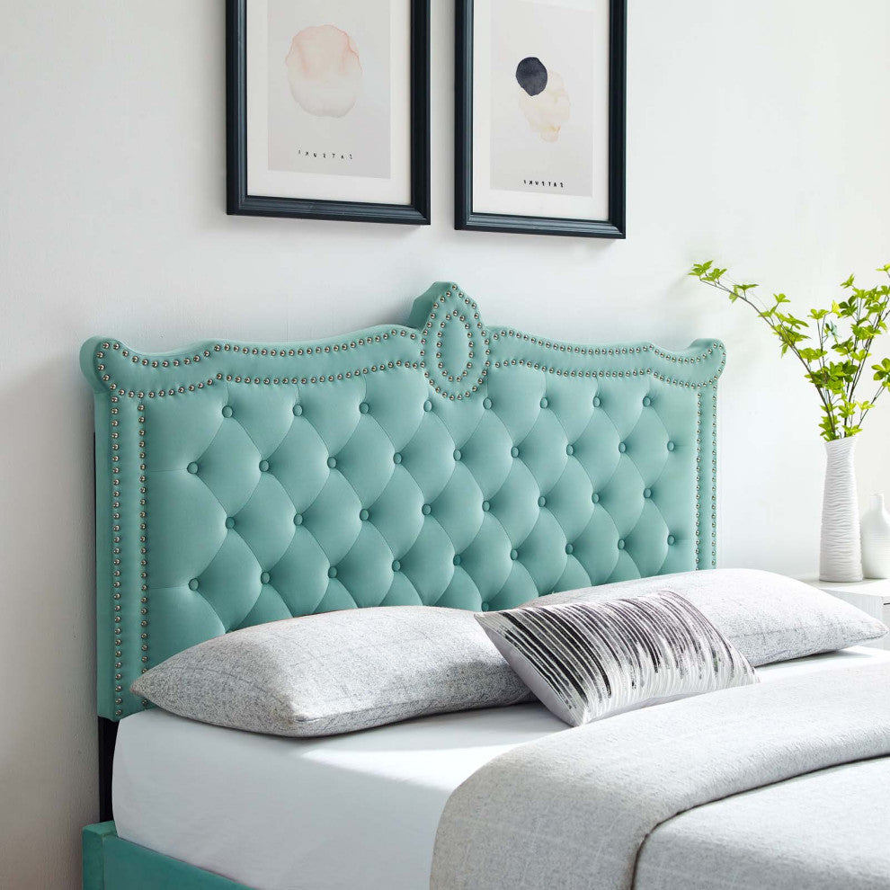 Tufted Headboard, Full Queen Size, Velvet, Blue, Modern Contemporary, Bedroom