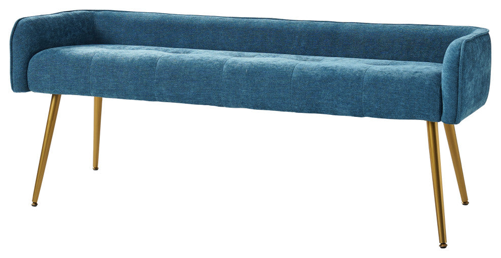 55.25"W Modern Upholstered Low Back Bench, Blue