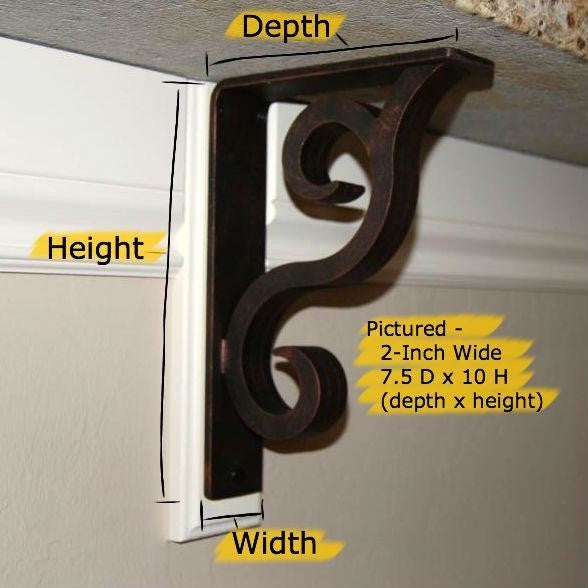 Wrought Iron Corbel - Classic Scroll 1.5" Wide Iron Countertop Corbel, Black, 7"