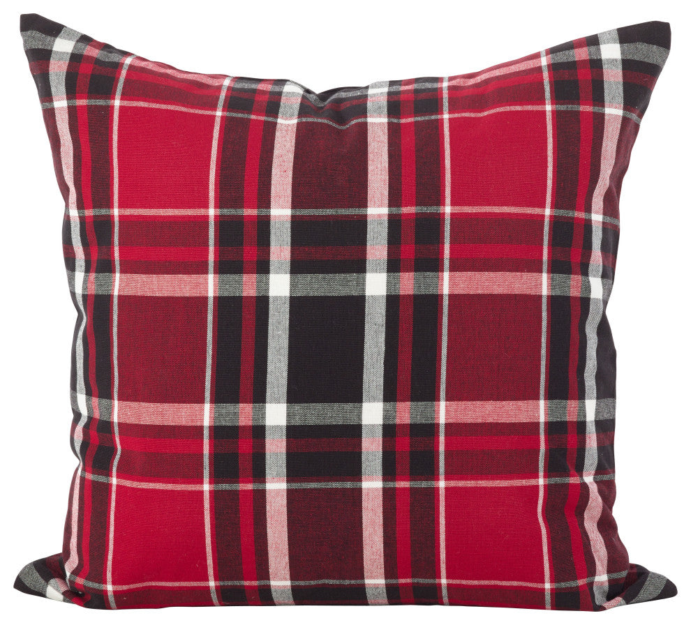 Tartan Plaid Pattern Cotton Down Filled Throw Pillow, 20"x20", Red