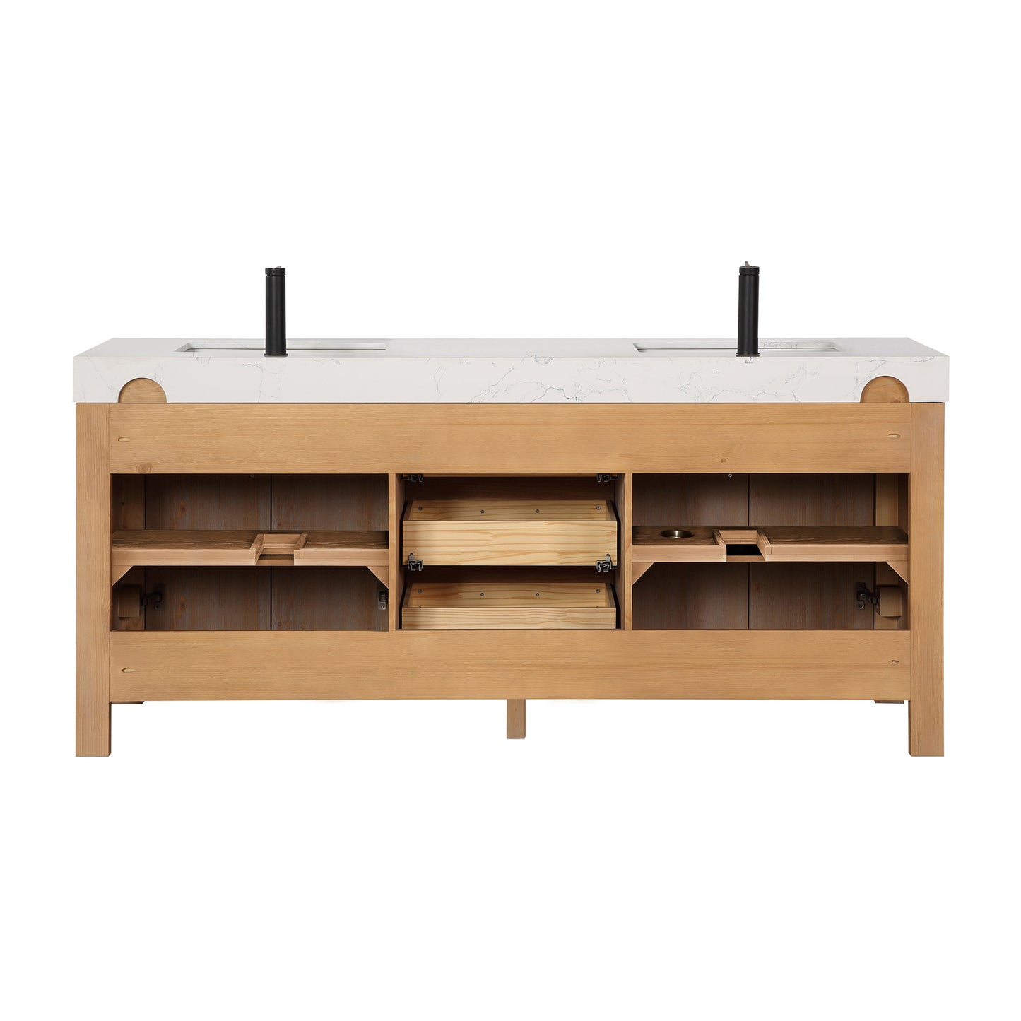 Leon Bath Vanity With Composite Stone Top, Fir Wood Brown, 72", No Mirror