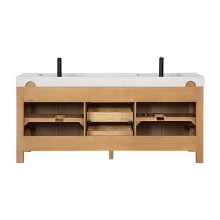 Leon Bath Vanity With Composite Stone Top, Fir Wood Brown, 72", No Mirror