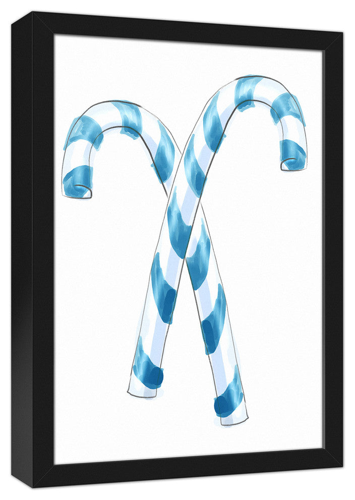 Blue Candy Canes 12x18 Black Framed Canvas