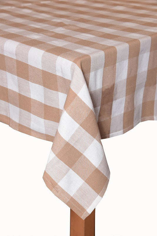 Farm Check 100% Cotton Table Cloth, Camel, 70 Round