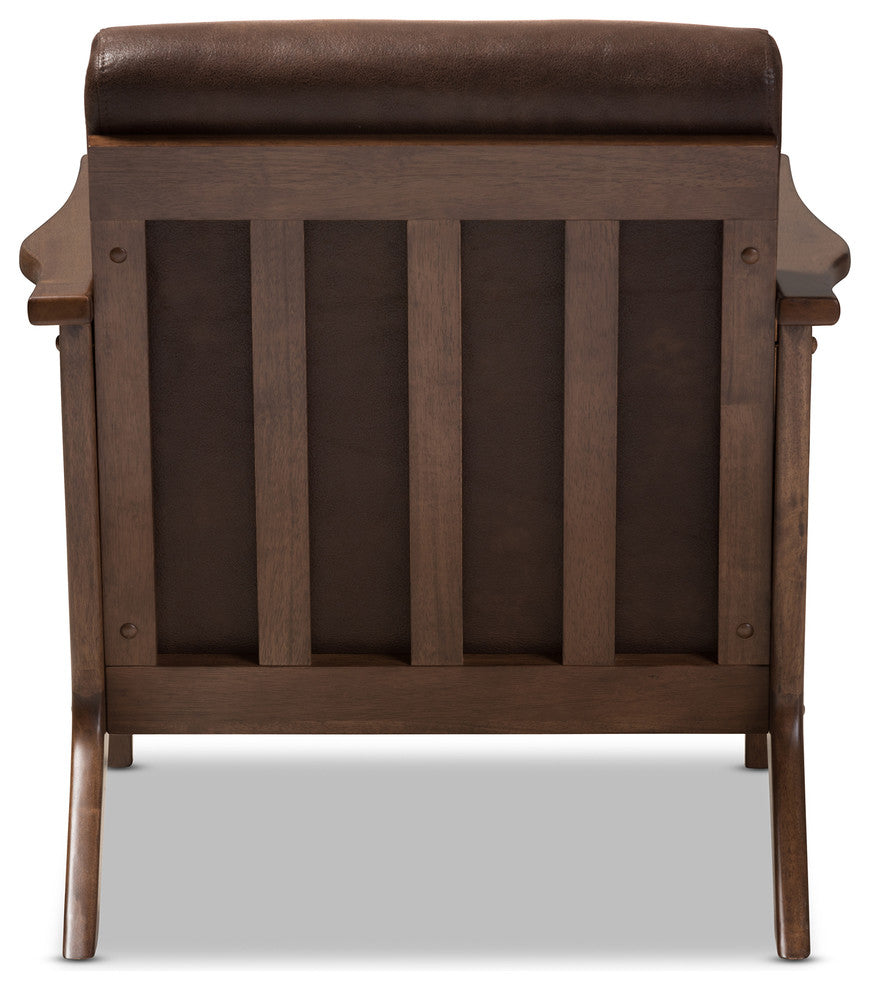 Bianca Walnut Wood Dark Brown Distressed Faux Leather Effect Lounge Chair