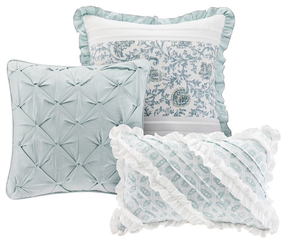 Madison Park Dawn 9 Piece Cotton Percale Comforter Set, Blue