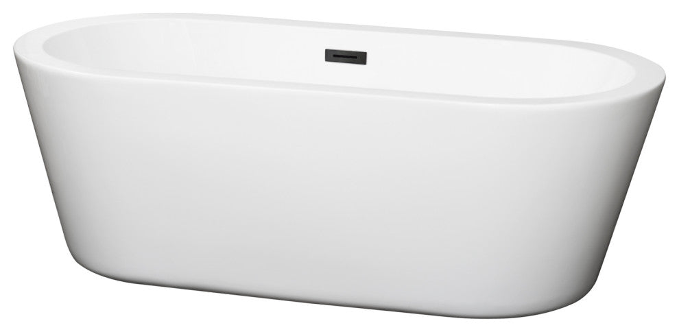 67" Freestanding Bathtub, White, Matte Black Drain and Overflow Trim