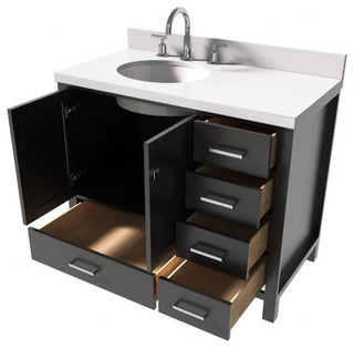 Cambridge Espresso 43" Left Offset Oval Sink Vanity With Quartz Countertop