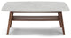 Laura 43" Rectangular Italian Carrara White Marble Coffee Table with Oak Shelf,