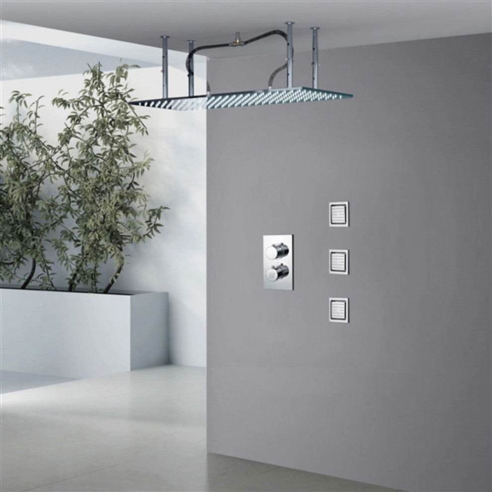 Jesi LED 20*40" Digital Rainfall Shower System and 3 Jetted Body Sprays, Chrome