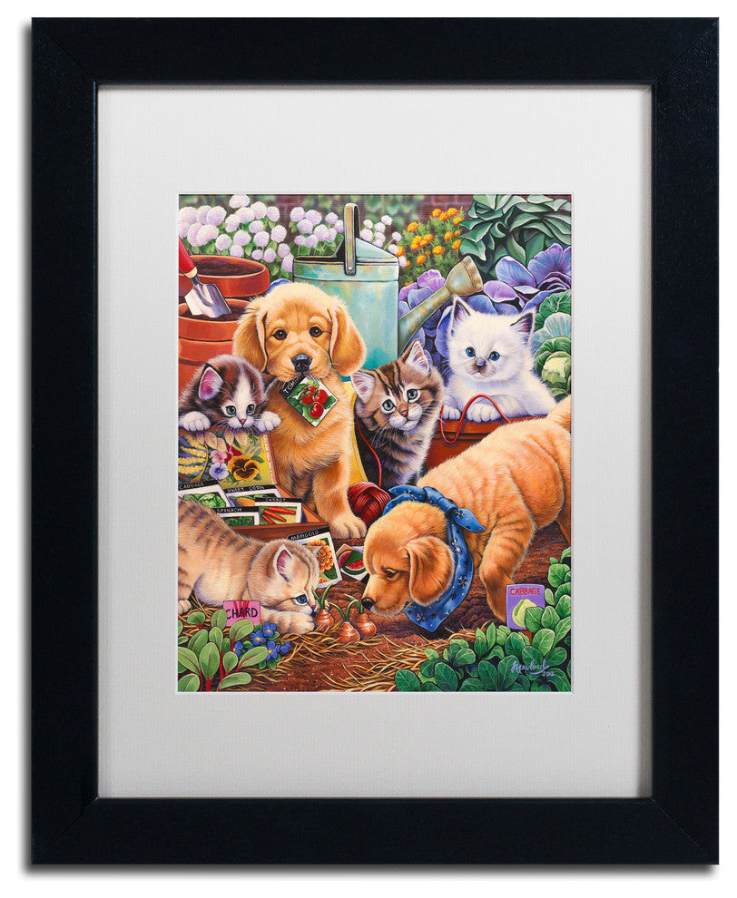 Jenny Newland 'Helpful Garden Paws' Matted Framed Art, 14x11
