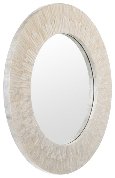 Round Capiz Seashell Sunray Wall Mirror, Off White