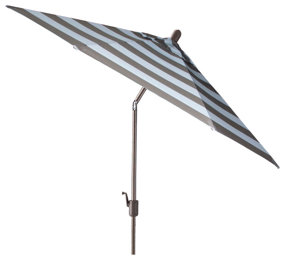 9' Round Push Tilt Market Umbrella, Black Frame, Sunbrella, Mocha Stripe
