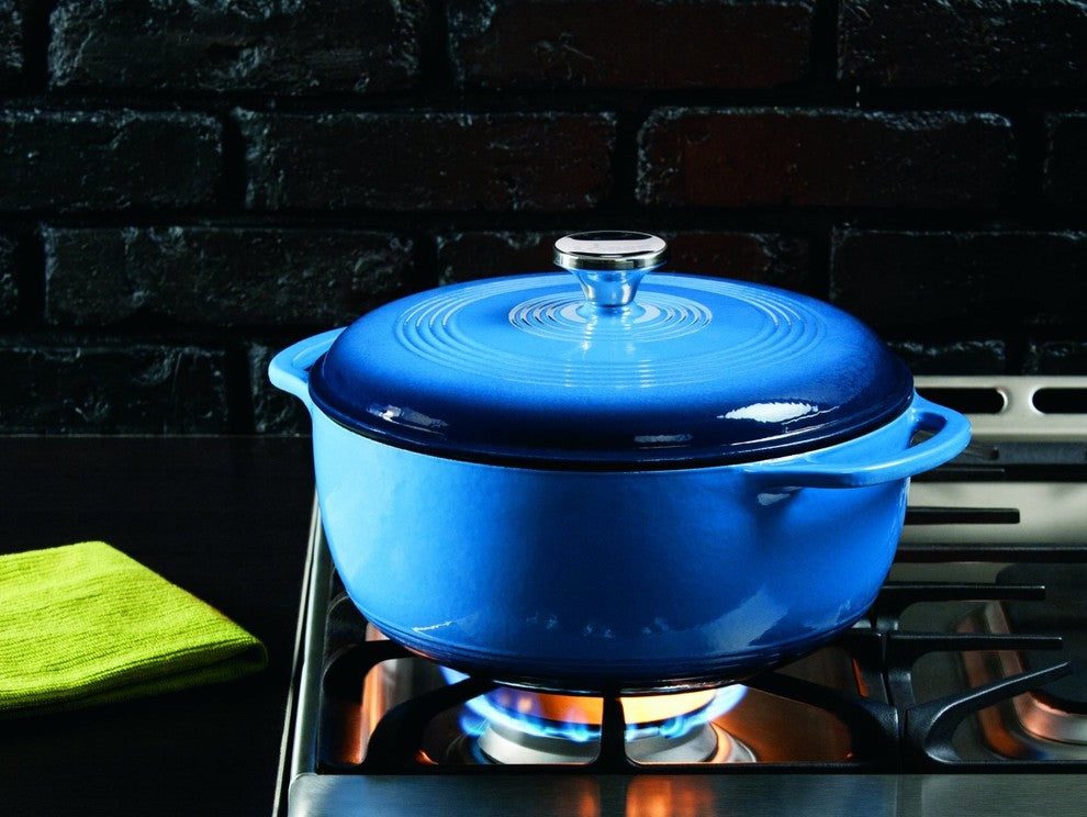 Lodge EC6D33 Enameled Cast-Iron Dutch Oven with Cover, Blue, 6 Qt
