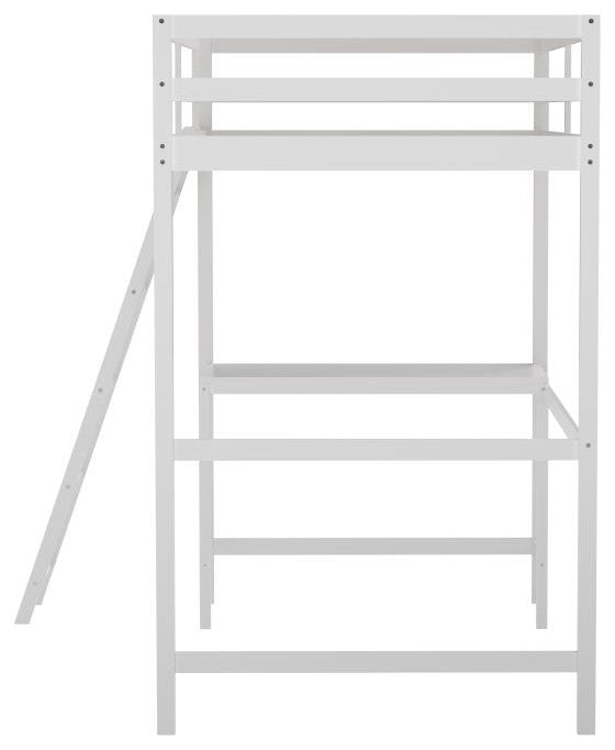 Riley Loft Bed Frame with Desk, Frame, Guard Rails & Ladder for Kids and Teens, White, Twin