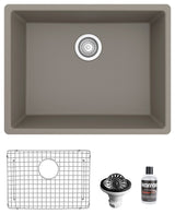 Karran QU-820 Undermount 24.38, Single Bowl Quartz Sink Kit, Concrete