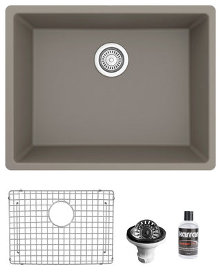 Karran QU-820 Undermount 24.38, Single Bowl Quartz Sink Kit, Concrete