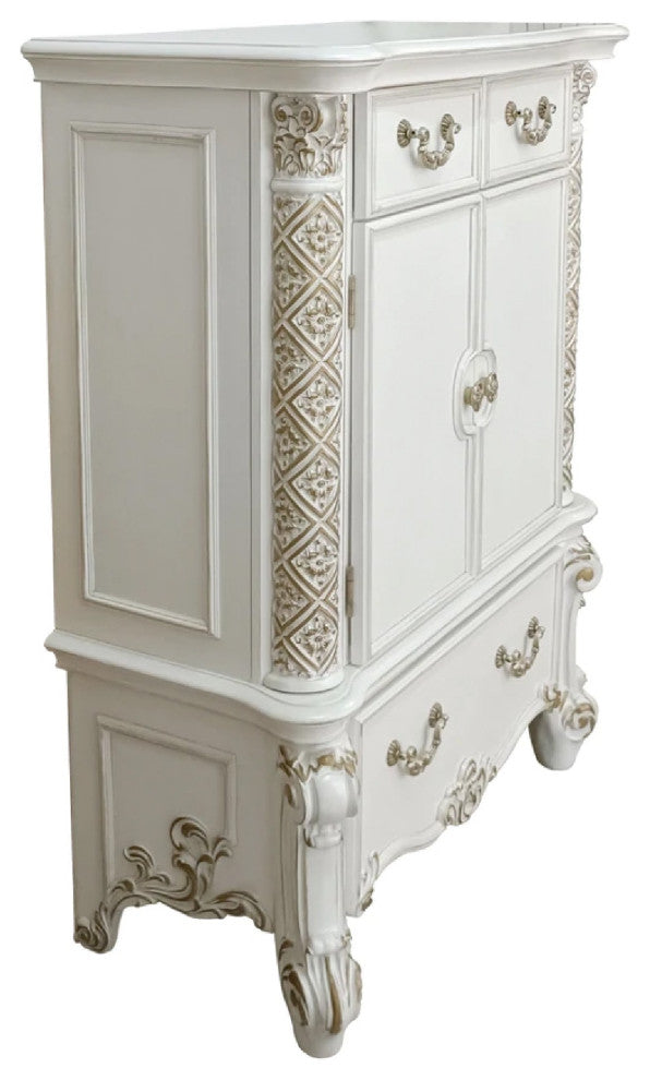 Benzara BM275698 55" Classic Tall Dresser Chest, 5 Drawers, Drop Handles, White