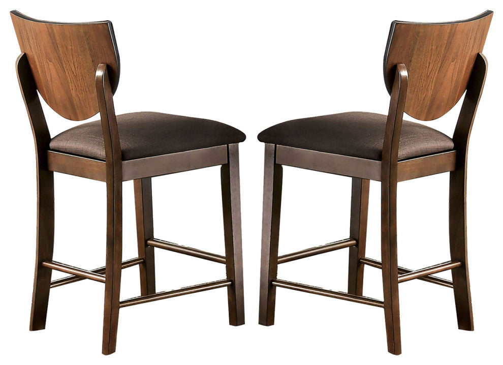 Set of 2 Fabric Counter Height Chair, Walnut And Dark Chocolate