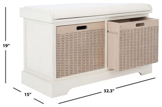Safavieh Landers 2 Drawer Cushion Bench, Distressed White