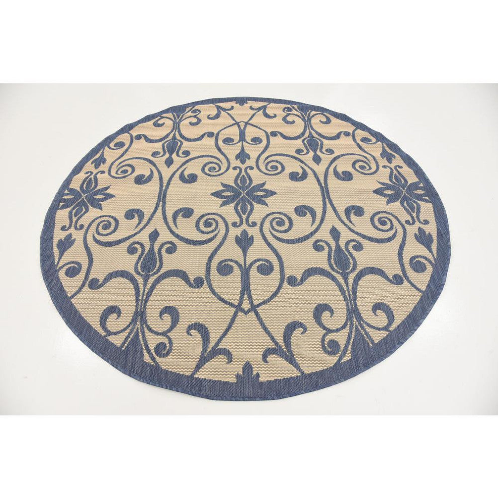 Rug Unique Loom Outdoor Botanical Blue Round 6' 0 x 6' 0