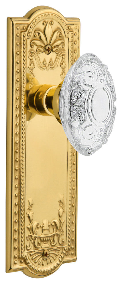 Meadows Plate Privacy Crystal Victorian Knob, Polished Brass, 2.375"
