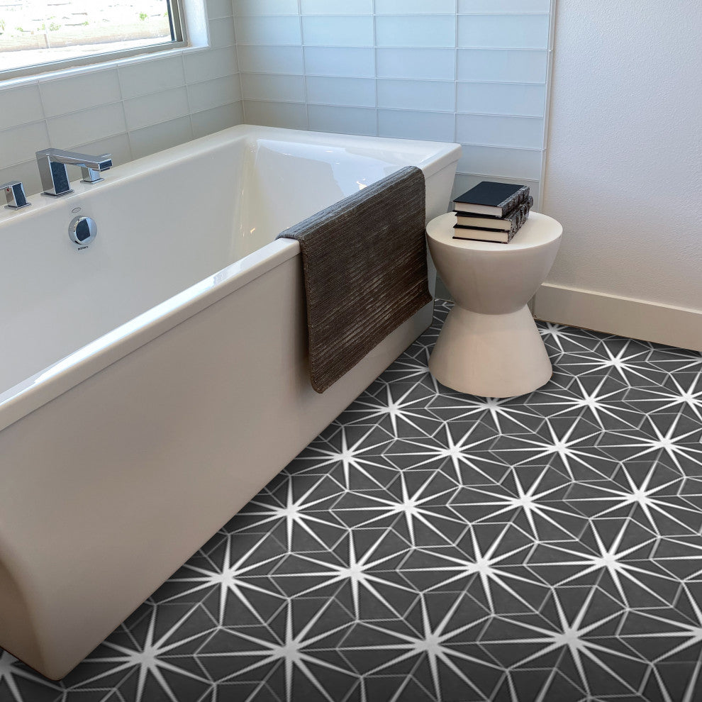 8"x9" Menara Handmade Cement Tile, Black/White, Set of 12