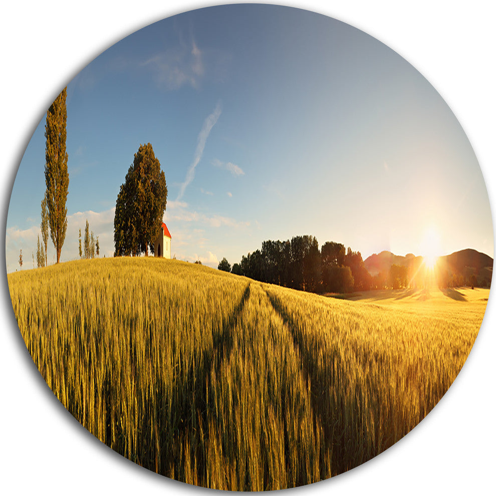 Sunset Over Wheat Field In Slovakia, Photo Disc Metal Wall Art, 23"