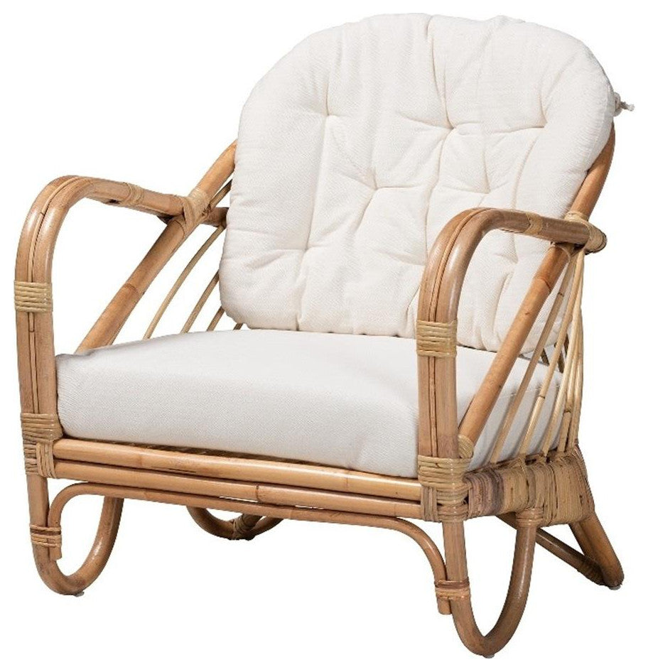 Aliane Modern Bohemian Natural Brown Antique Rattan Armchair