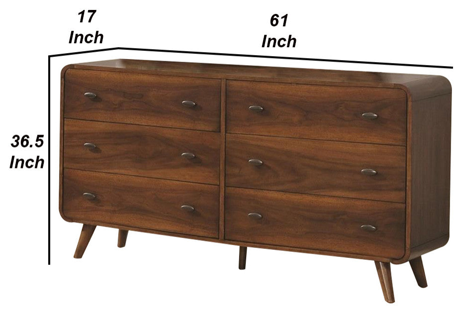 Benzara BM182738 Wooden Dresser With 6 Drawers, Dark Walnut Brown