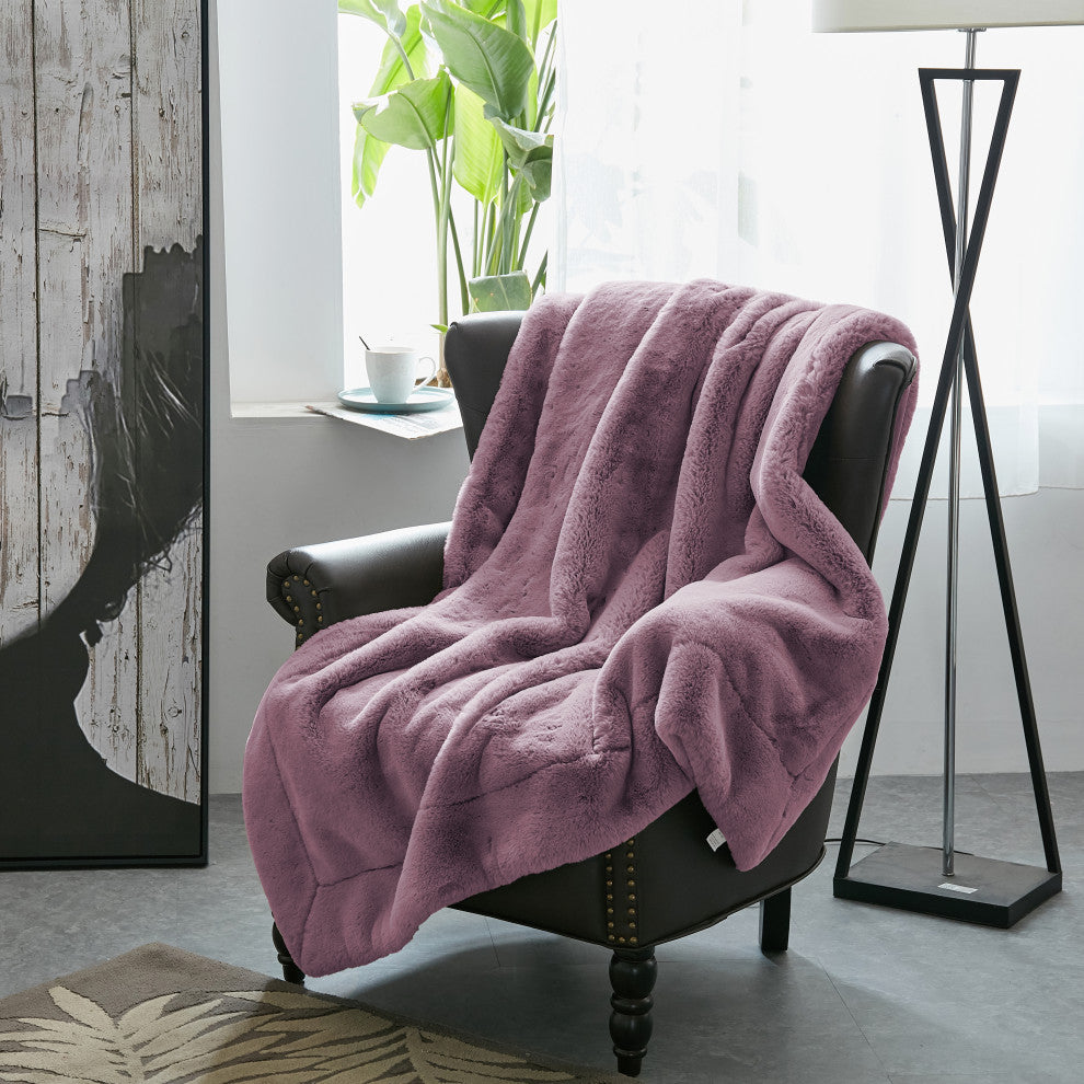 Heavy Faux Fur Throw, Wood Rose, 50"x60"