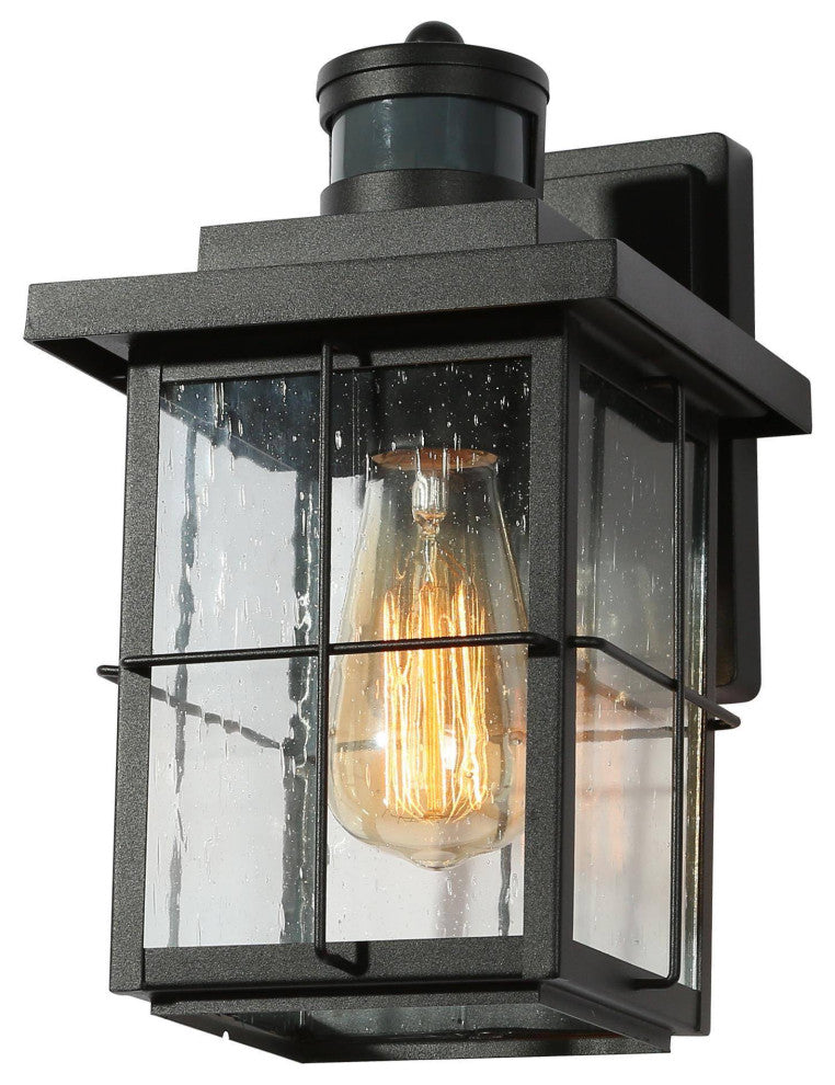 LNC 1-Light Transitional Matte Black LED Outdoor Lighting, Wall Sconce With Motion Sensor