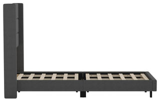 Hollis Upholstered Platform Bed with Wingback Headboard w/Mattress Foundation, Charcoal, Twin