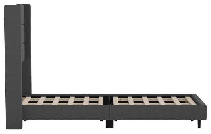 Hollis Upholstered Platform Bed with Wingback Headboard w/Mattress Foundation, Charcoal, Twin
