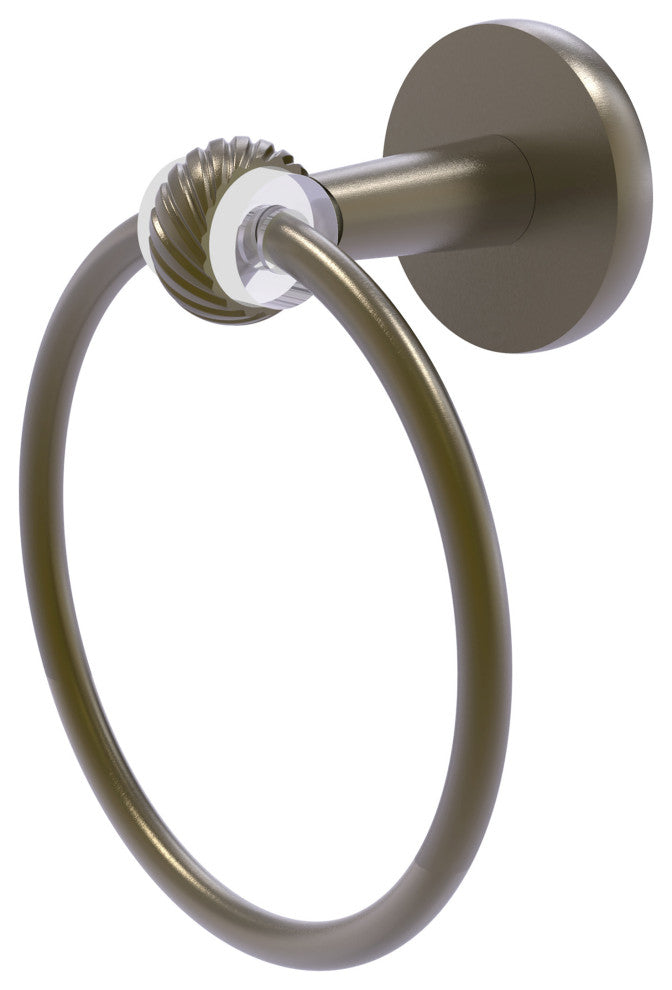 Clearview Towel Ring with Twisted Accents, Antique Brass