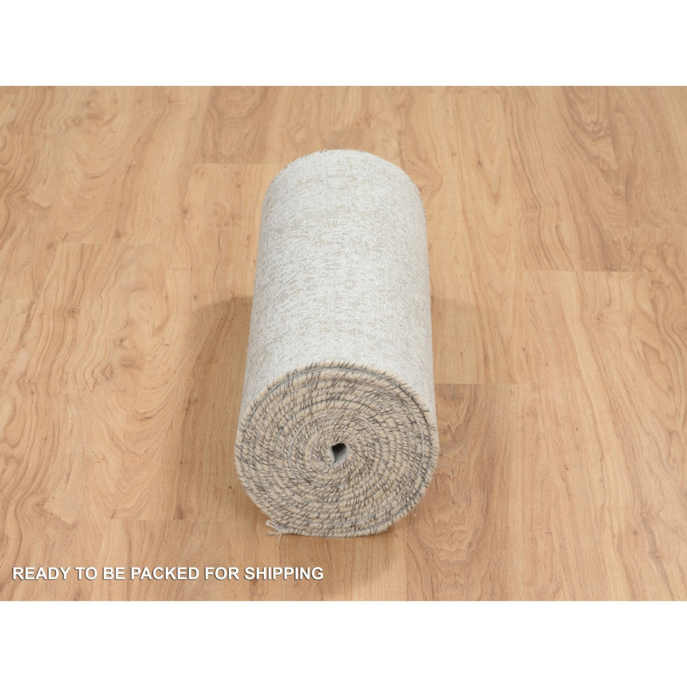 Gray Wool and Silk Broken Persian Design Hand Knotted XL Runner Rug, 2'7"x20'0"