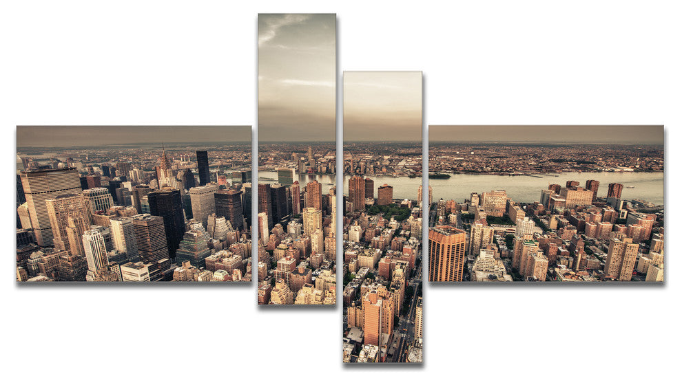 Manhattan Skyscrapers Aerial View, Modern Cityscape Canvas Art, 60"x32",4 panels